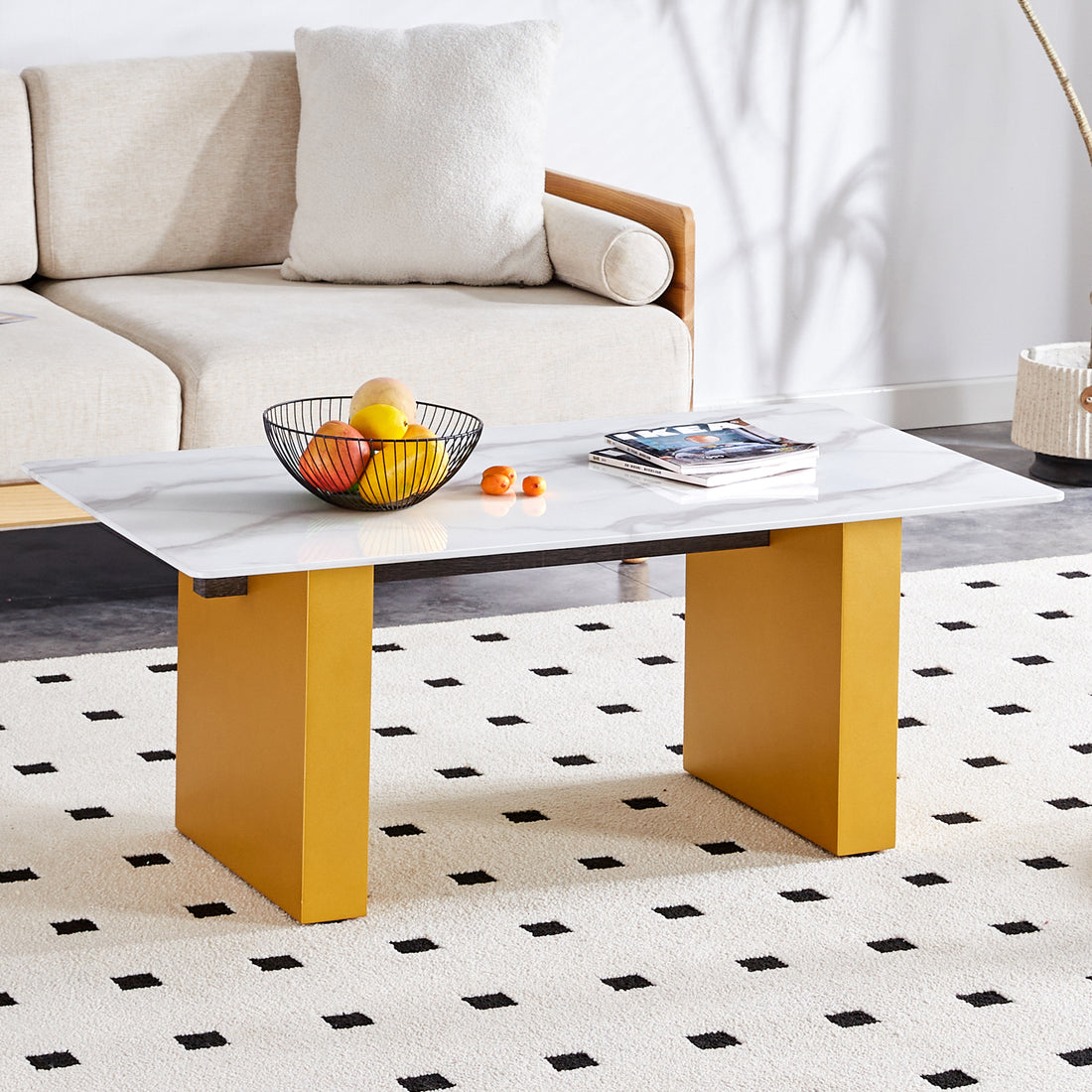 Modern Minimalist Tempered Glass With Sticker Desktop Coffee Table And Dining Table, Paired With Golden Mdf Decorative Columns. Computer Desk. Game Table. Ct 1546 Golden Mdf Glass