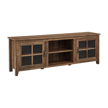 Modern Farmhouse 2 Door Glass Windowpane 70" Tv Stand For 80" Tvs Rustic Oak Oak Mdf