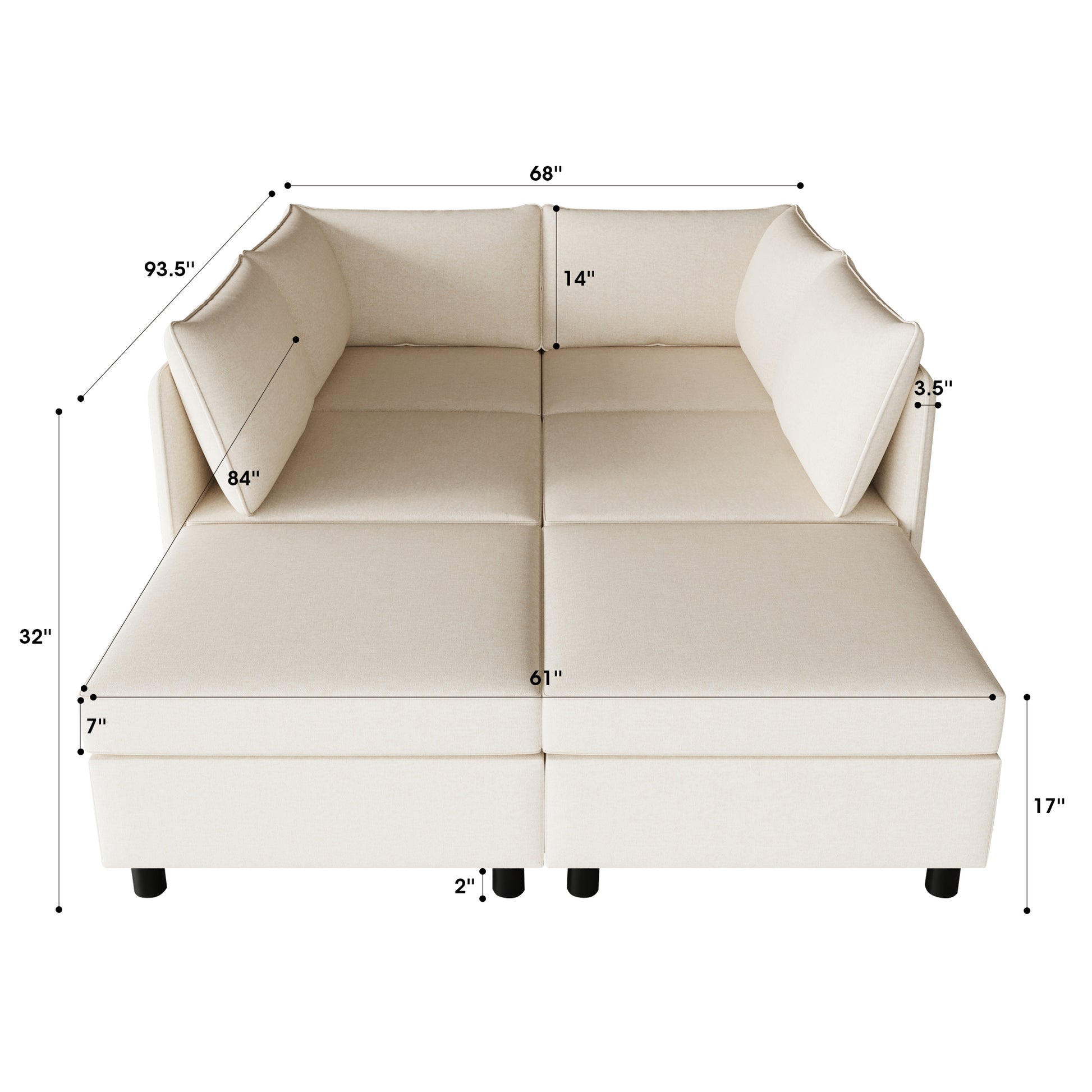 Modular Sectional Sofa, Convertible Sofa Seat With Storage, Sleeper Sectional Sofa Set, Fabric Flexible Modular Combinations For Living Room Beige Fabric 6 Seat