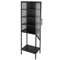 Stylish Tempered Glass High Cabinet With Arched Door Adjustable Shelves And Feet Anti Tip Dust Free Fluted Glass Kitchen Credenza Black Black Tempered Glass Sheet Metal Plastic