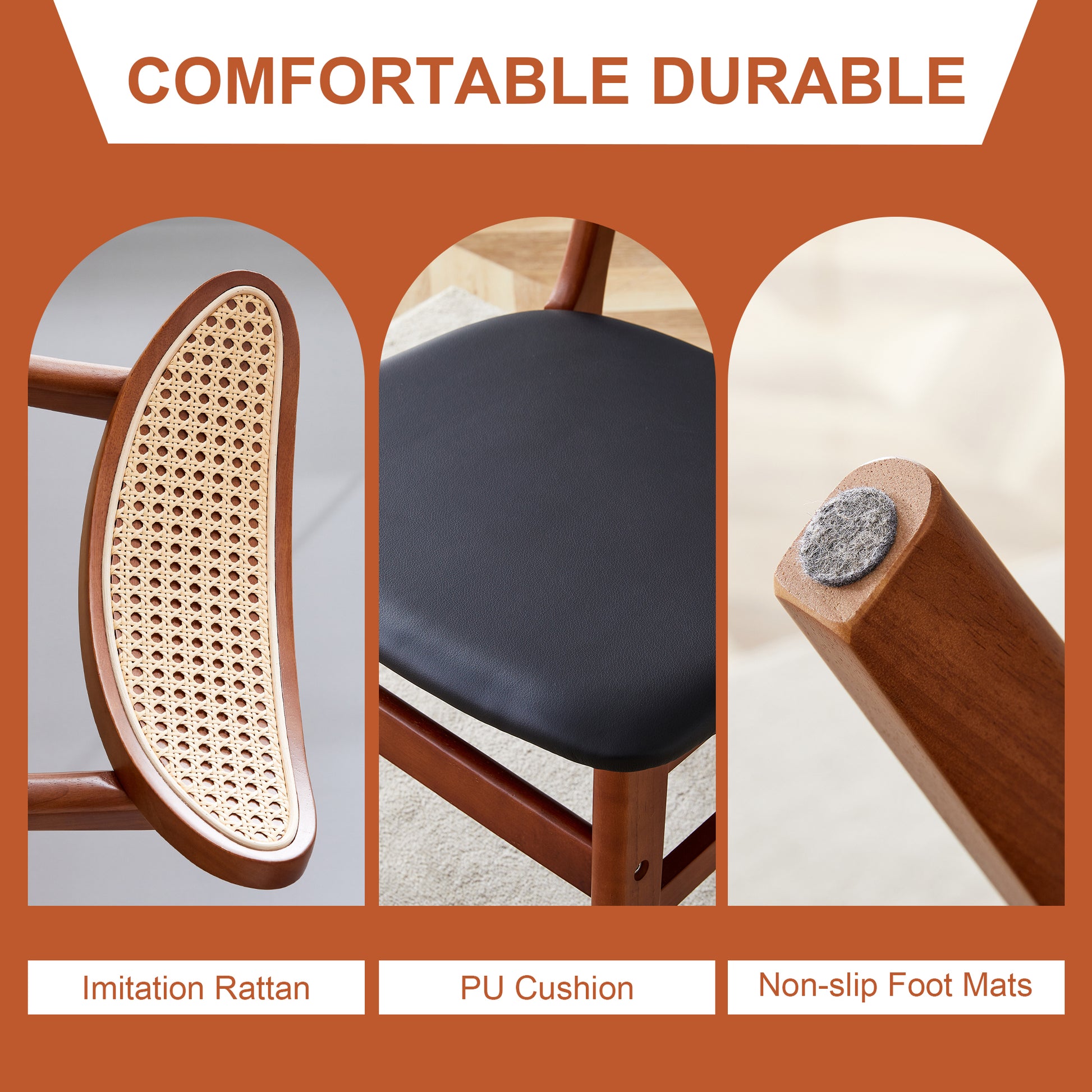 Table And Chair Set, Ancient Style Solid Wood Dining Table, Imitation Rattan Table Legs, Beautiful Simple Solid Wood Dining Chair, Perfect For Dinner, Meetings, Home And Office Decoration Walnut Rubber Wood