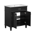 30 Inch Bathroom Vanity With Ceramic Basin, Soft Close Door And Adjustable Shelves Black Bathroom Solid Wood Mdf