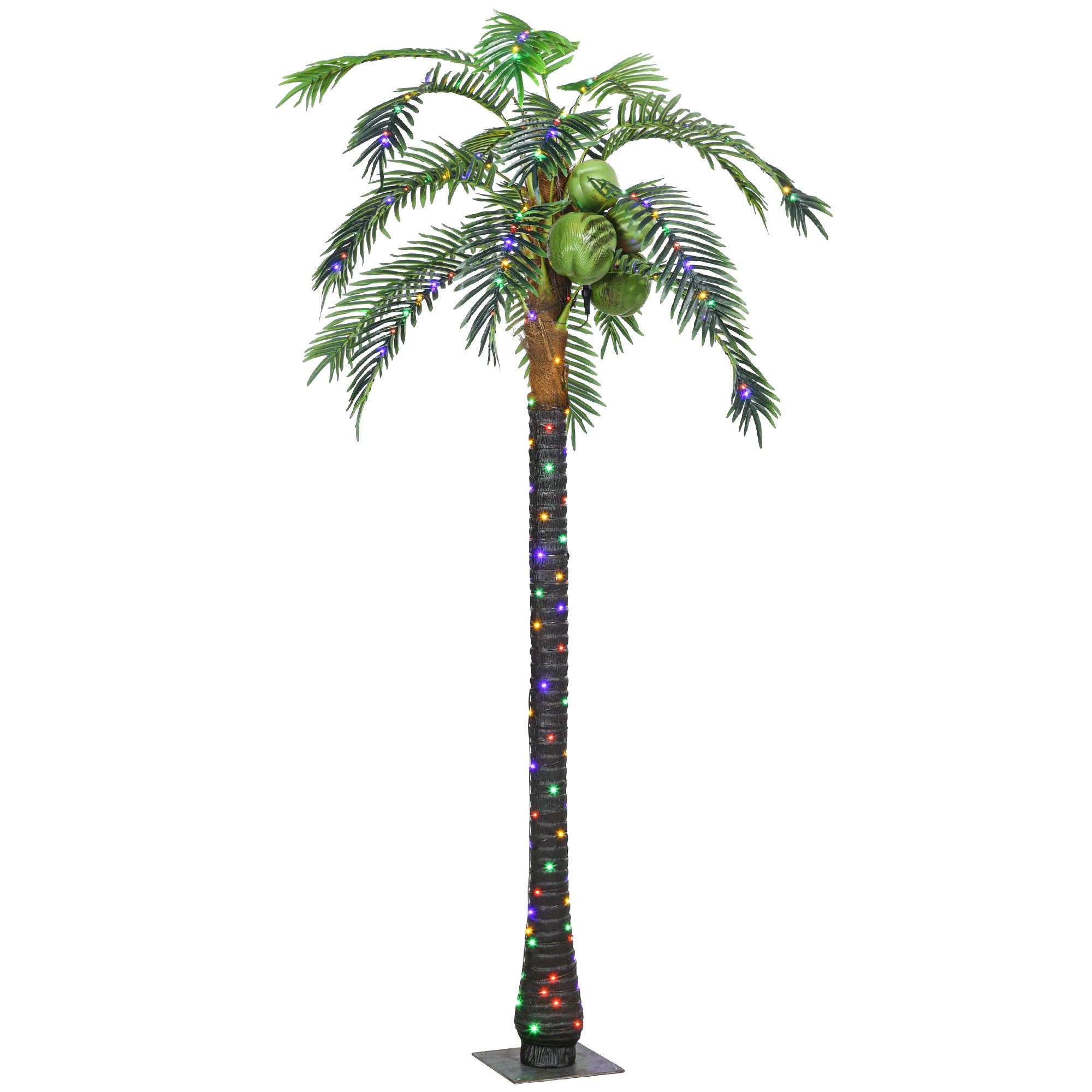 Outsunny 7' Artificial Lighted Palm Tree With 5 Coconuts, 280 Led Light, Color Changing Light Up Tropical Palm Tree With Remote For Indoor, Outdoor, Pool, Party D Cor Green Plastic