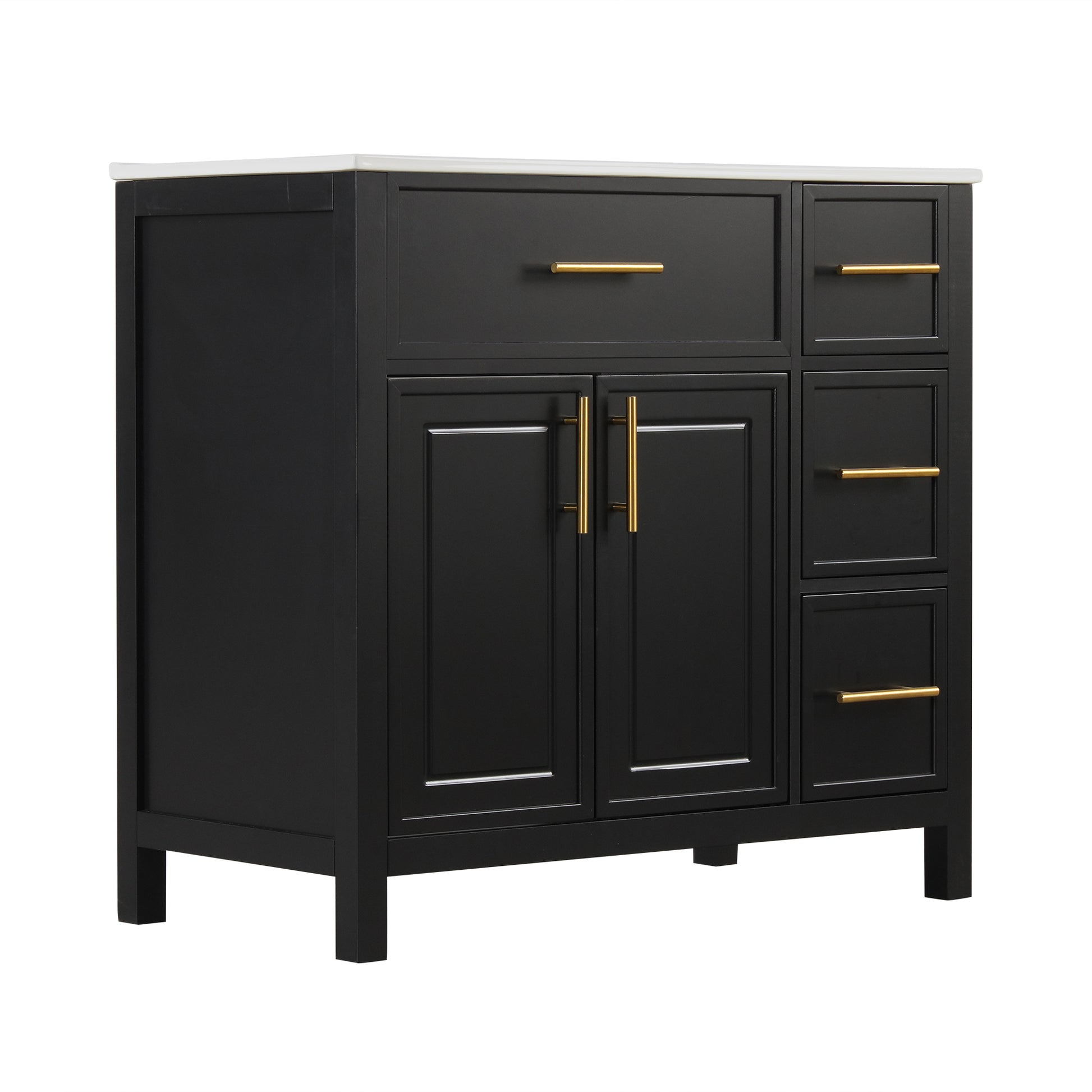 36" Bathroom Vanity With Sink Top, Bathroom Vanity Cabinet With Two Doors And Three Drawers, Solid Woodmdf Boards ,One Package, Black Black Solid Wood Mdf