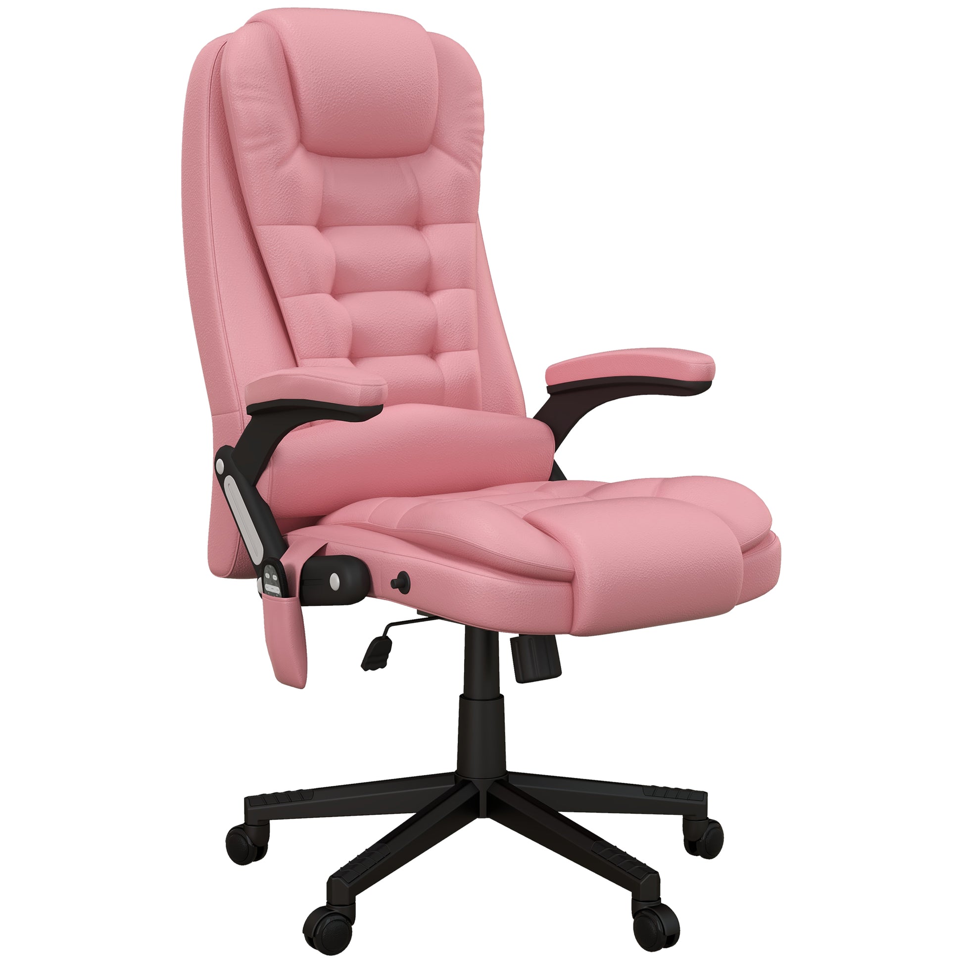 Homcom High Back Vibration Massage Office Chair With 6 Vibration Points, Heated Reclining Pu Leather Computer Chair With Armrest And Remote, Pink Pink Pu