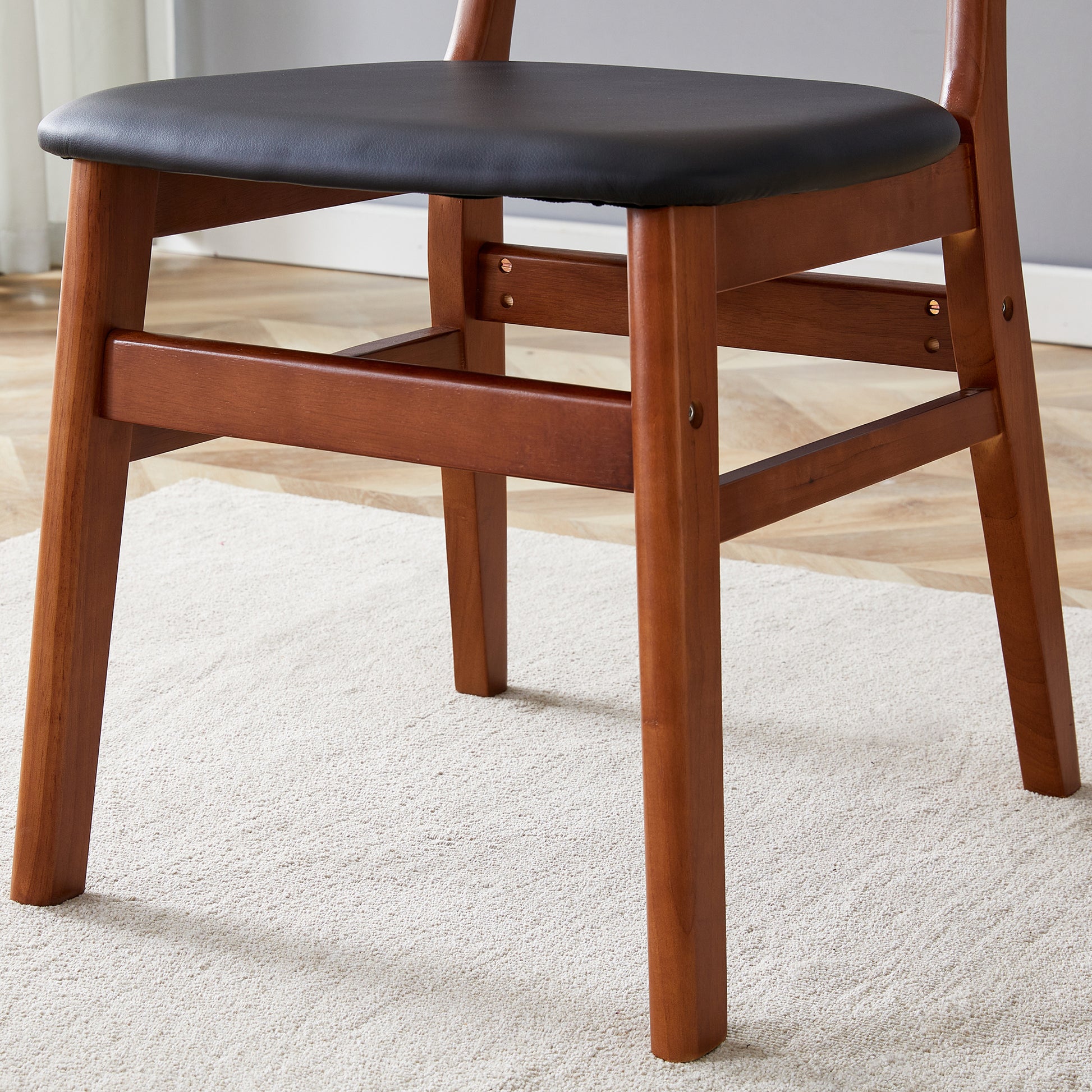 Table And Chair Set, Ancient Style Solid Wood Dining Table, Imitation Rattan Table Legs, Beautiful Simple Solid Wood Dining Chair, Perfect For Dinner, Meetings, Home And Office Decoration Walnut Rubber Wood