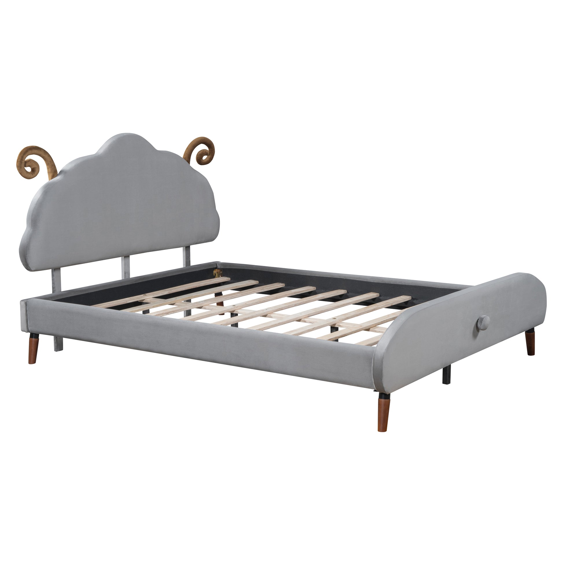 Full Size Upholstered Platform Bed With Sheep Shaped Headboard, Gray Full Gray Plywood