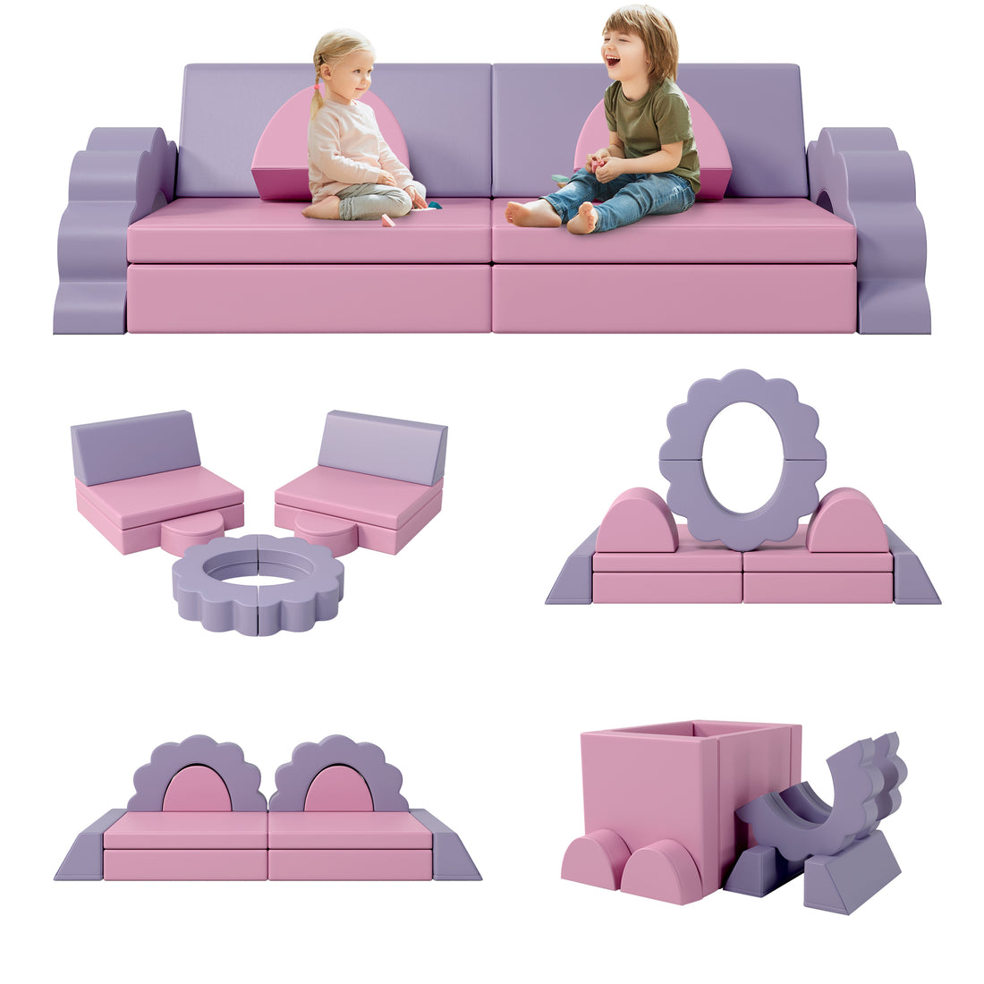 10Pcs Kids Couch For Playroom, Baby Climbing And Crawl Foam Play Set, Foam Climbing Blocks Convertible Sofa ,Kids Play Couch, Indoor Climbing Structure For Toddlers, Infant, Kids, Pre School Pink Foam