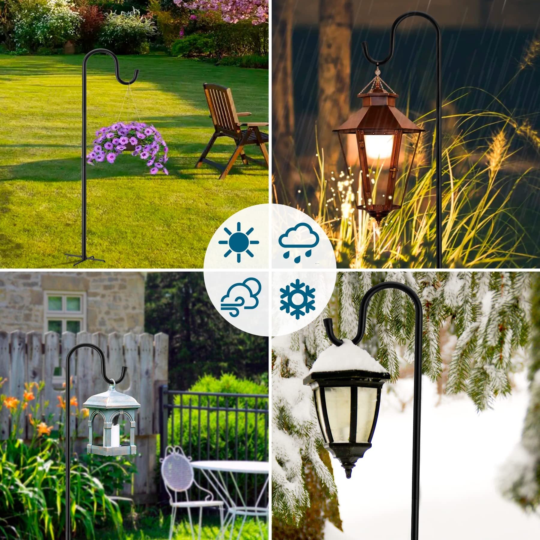 60" Shepherds Hooks For Outdoor, Heavy Duty Bird Feeder Pole For Hummingbird Feeder, Hanging Lantern, Shepherds Hook For Bird Feeders For Outside With 5 Prongs Base,1 Packs Black Metal