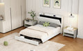 Queen Size Upholstery Platform Bed With Storage Headboard, Led, Usb Charging And 2 Drawers, Beige Queen Beige Upholstered