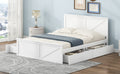 Queen Size Wooden Platform Bed With Four Storage Drawers And Support Legs, White Queen Antique White Pine