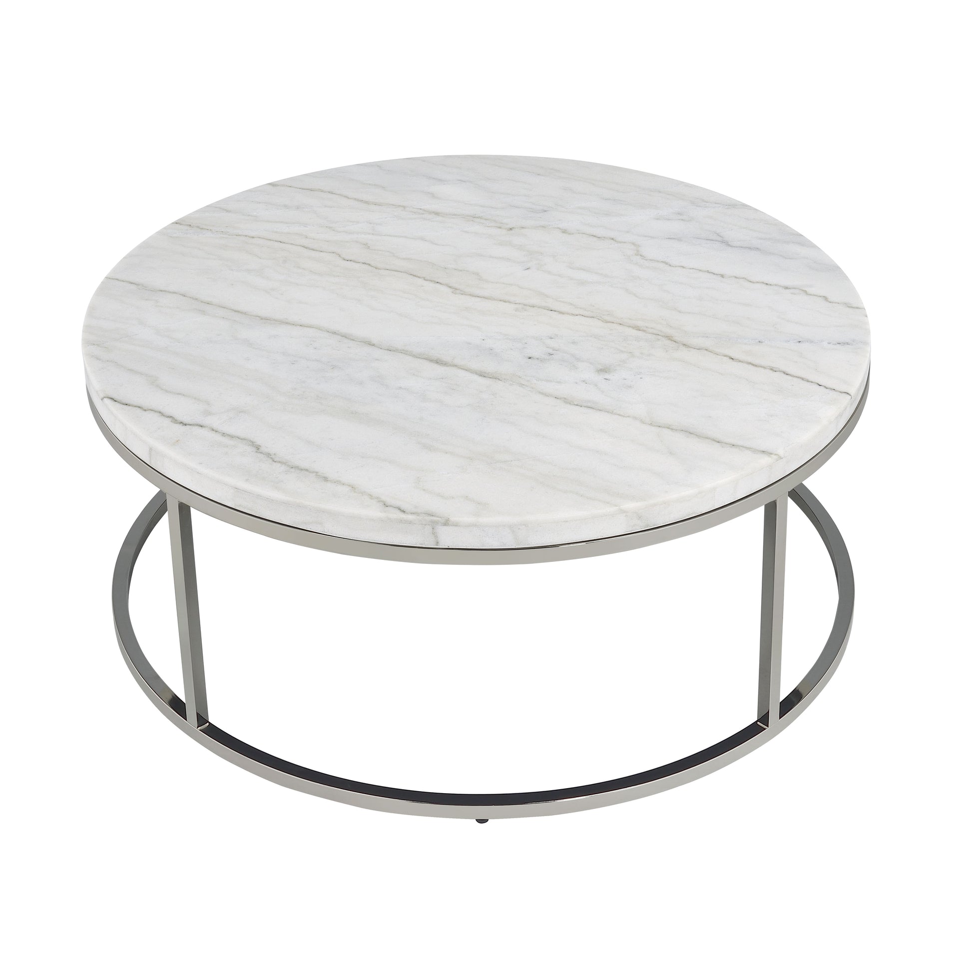 Zaidee Coffee Table, Natural Marble Top & Nickel Finish Lv02795 White Marble Metal