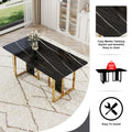 Table And Chair Set. Modern Dining Table With Mdf Top And Beautiful Mdf Legs. Equipped With Comfortable Pu Chairs And Metal Legs. Suitable For A Wide Range Of Decorative Styles. Black Seats 6 Mdf