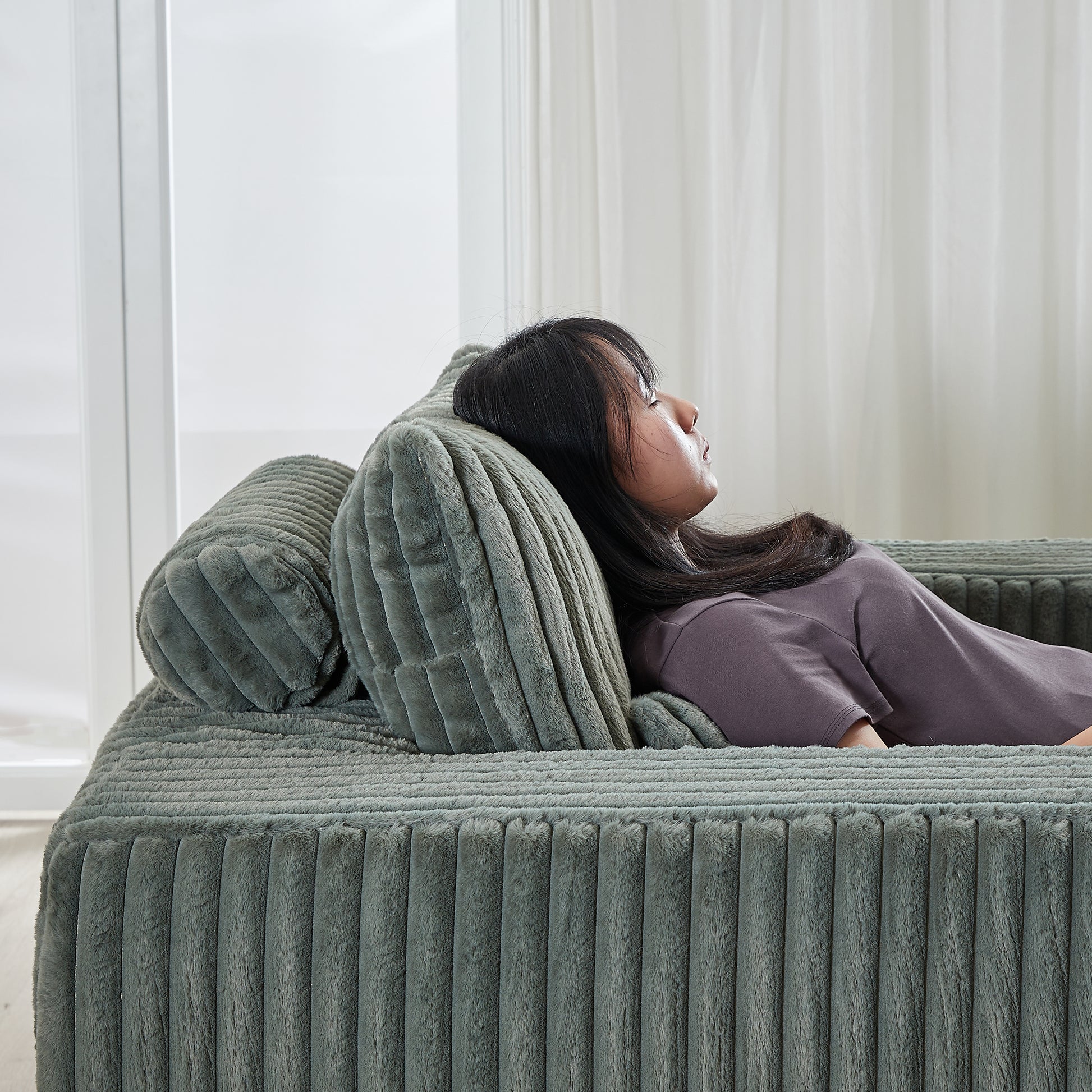 62.5 Inch Corduroy Sponge Sofa Lounge Chair With Removable Footrest,No Assembly Required,Fluffy Modern Sleeper Chair For Indoor Living Room Bedroom Army Green Foam Corduroy 1 Seat