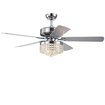 52Inch Crystal Ceiling Fan With Lights, 5 Wood Bladesmodern Fandelier Ceiling Fan With Noiseless Motor, Chandelier Fan With Remote For Bedroom,Living Room Chrome3*G9 Bulb Chrome American Design,American Traditional,Antique,Farmhouse,Industrial Plywood