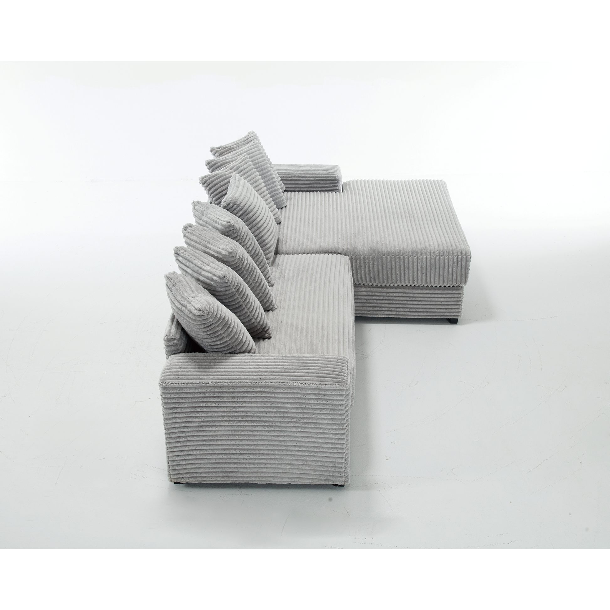 Arrived Oversized Two Piece Couches, L Shaped Sofa, Corduroy, Right Chaise Daybed,With Armrests,Eight Throw Pillows,Corner Sofa,Easy To Assemble, Gray Gray Polyester Wood Primary Living Space Medium Soft Pillow Back Modern Square Arms Wood 3 Seat