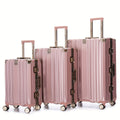 Luggage Sets 20 24 28 Inch Three Model Set, Stylish Suitcase With Aluminum Frame Password Lock, Suitable For Travel Suitcases And Suitcases Rose Gold Contemporary Aluminum,Pc