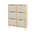 Rattan 6 Door Shoe Rack, Freestanding Modern Shoe Storage Cabinet, For Entryway Natural Particle Board