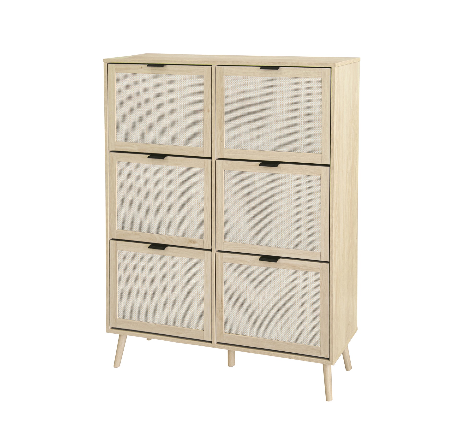 Rattan 6 Door Shoe Rack, Freestanding Modern Shoe Storage Cabinet, For Entryway Natural Particle Board