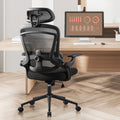 High Back Desk Chair With Adjustable Lumbar Support & Headrest,Comfortable Mesh Computer Chair With Soft Flip Up Arms, Adjustable Height And 120 Tilt,Black Black Abs Pc