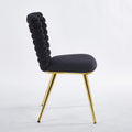Modern Chair Set Of 2 With Golden Color Iron Tube Legs, Black Soft Cushions And Comfortable Backrest, Suitable For Dining Room, Living Room, Cafe,Hairball Back Gold Black Fabric