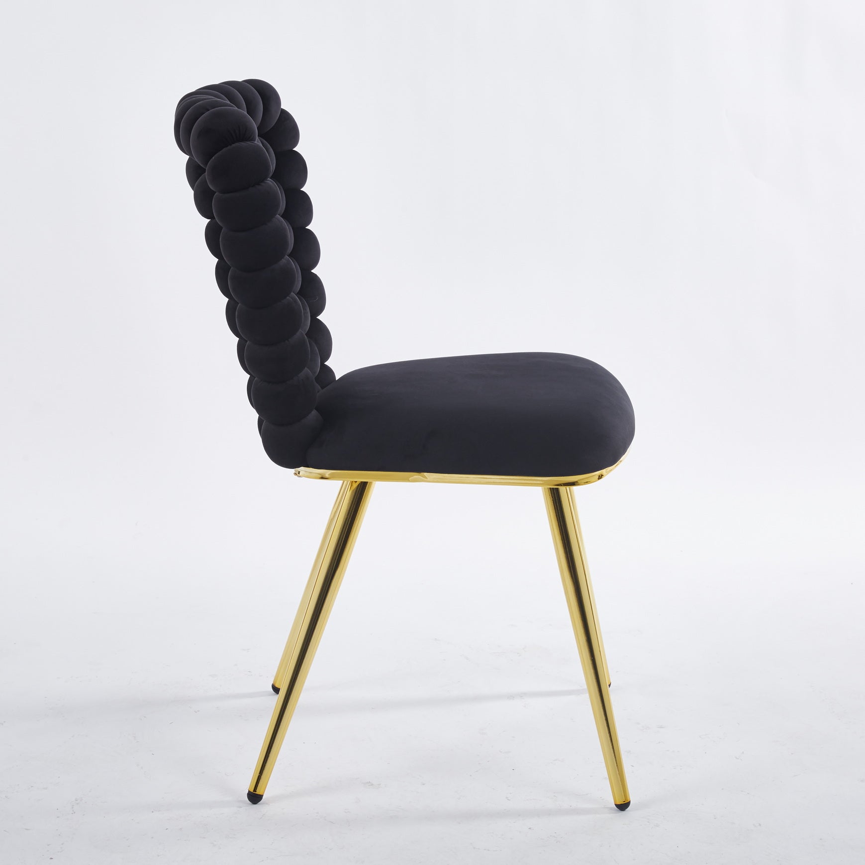 Modern Chair Set Of 2 With Golden Color Iron Tube Legs, Black Soft Cushions And Comfortable Backrest, Suitable For Dining Room, Living Room, Cafe,Hairball Back Gold Black Fabric