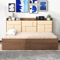 Full Size Wood Daybed With Upholstered Storage Shelves, Usb Ports And 2 Drawers, Wood Color Box Spring Not Required Full Wood Wood Bed Frame Solid Wood Mdf