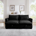 Corduroy Two Seater Sofa With 2 Storage Footrest,2 Seater Sectional Deep Seat Sofa,Comfy Couches For Living Room,Black Sofa Black Corduroy 2 Seat