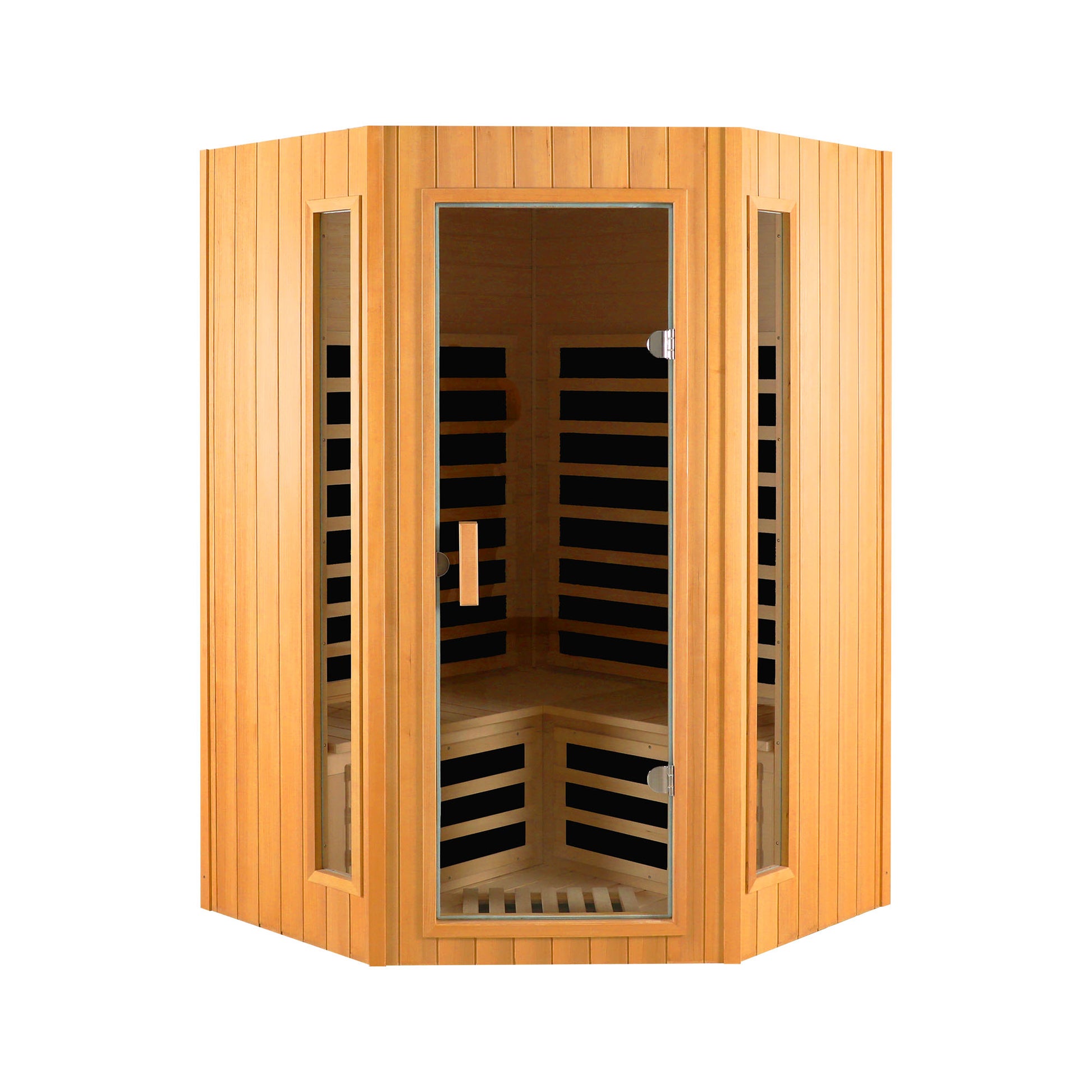 Two Person Hemlock Indoor Far Infrared Sauna Room Natural Wood Metal & Wood