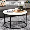 Homcom Round Coffee Table, 32 In Modern Center Table With Black Metal Frame, Coffee Tables For Living Room, White White Metal