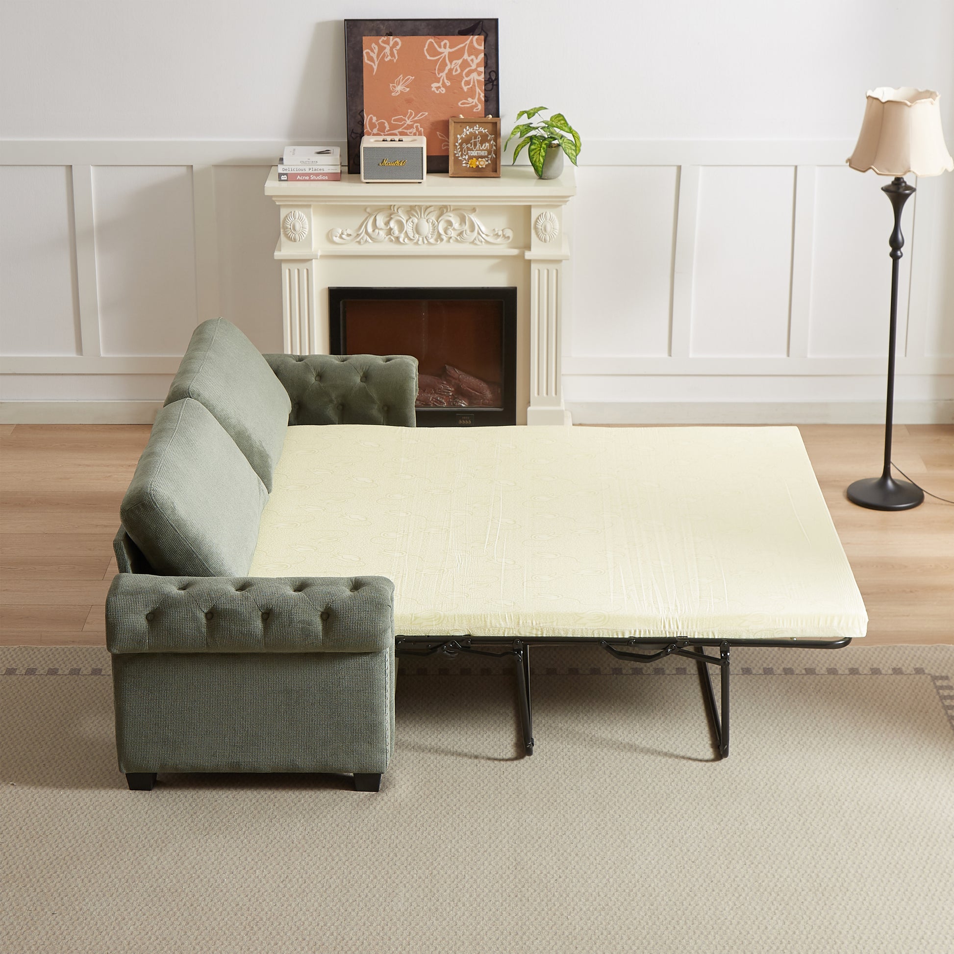 Fx 83.8" Convertible Sleeper Sofa Bed, 2 In 1 Pullout Sofa Bed, Polyester Sleeper Sofa Bed With Folding Mattress, Living Room Pullout Sofa Bed, Apartment Small Space Sofa Sleeper Green Polyester Pine Foam Fabric 3 Seat