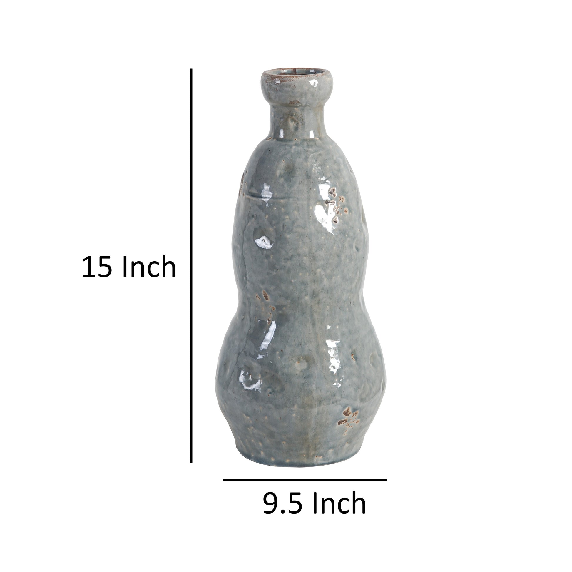 15 Inch Ceramic Vase, Curved And Design, Gray Gray Ceramic