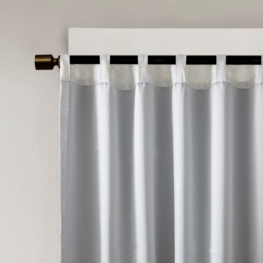 Jacquard Lined Total Blackout Rod Pocket Back Tab Curtain Panel Only 1 Pc Panel White Polyester