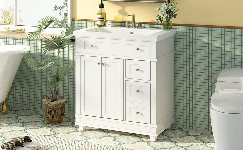 30" Bathroom Vanity Cabinet With Sink Combo Set, Undermount Resin Sink, Free Standing Vanity Set With 2 Drawers& Soft Closing Doors, Solid Wood Frame Bathroom Cabinet, White 2 White 2 1 Bathroom Freestanding Solid Wood Mdf Resin Painted