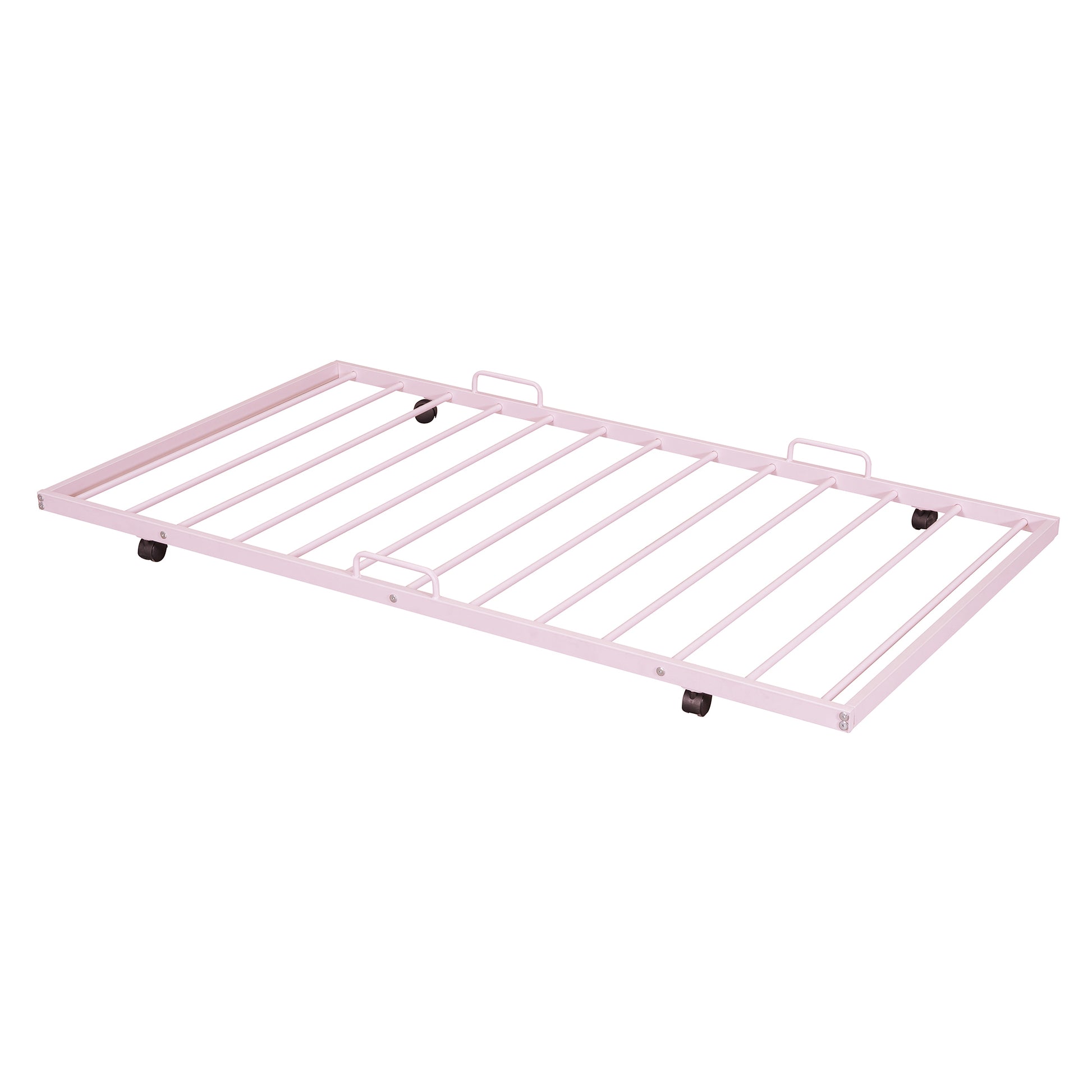 Twin Size Metal House Bed With Twin Size Trundle, Pink Twin Pink Metal