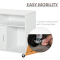 Homcom Printer Stand Home Office Mobile Cabinet Organizer Desktop With Caster Wheels, 2 Locking Breaks And Drawer, White White Particle Board