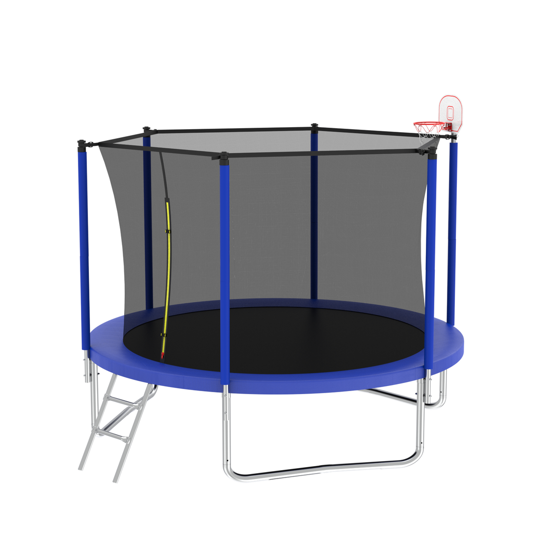 10Ft Trampoline For Kids, Basketball Hoop And Ladder, Outdoor Kids Trampoline With Safety Enclosure,Fast Assembly For Backyard Fun,Astm Approved Blue Metal