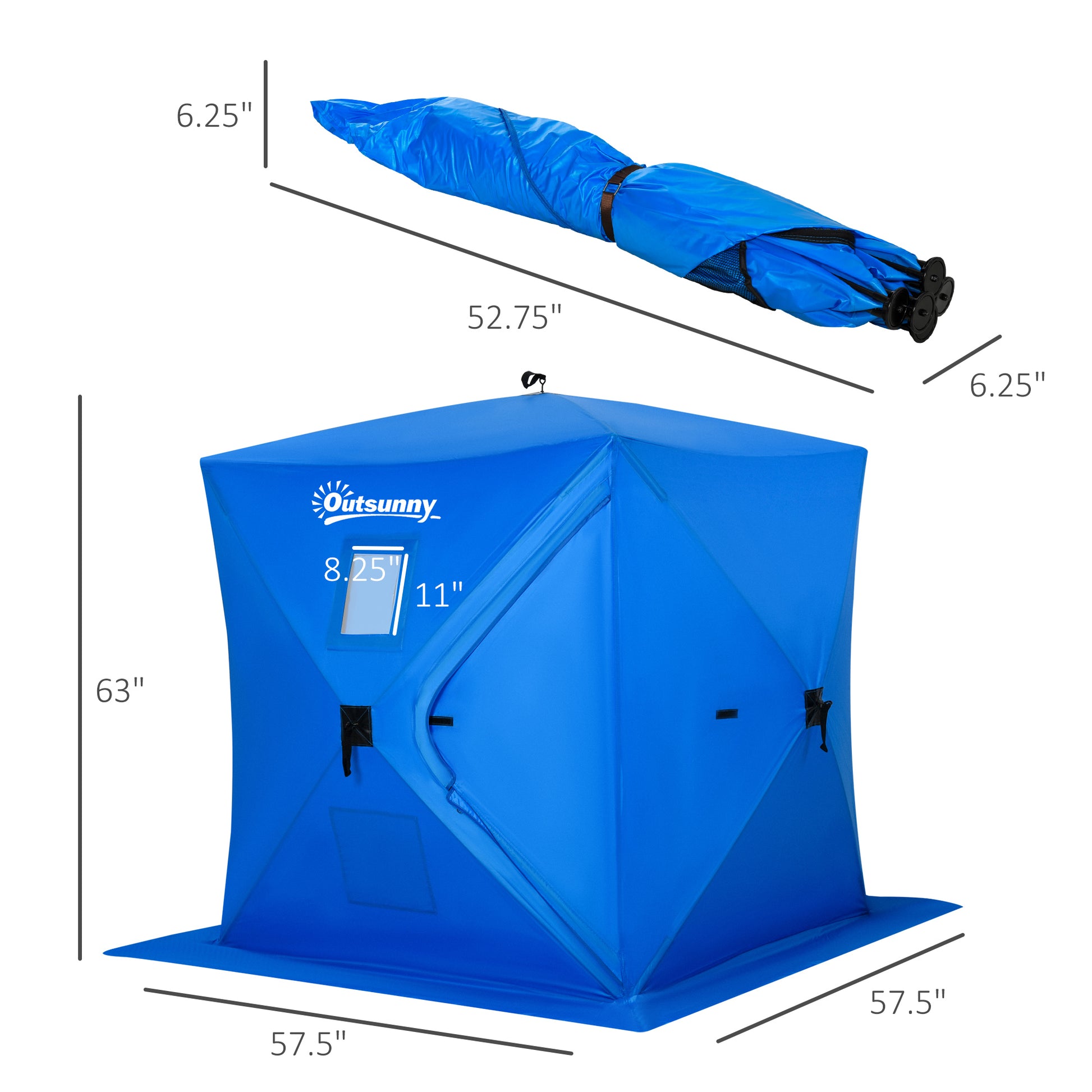 Outsunny 2 Person Ice Fishing Shelter, Pop Up Portable Ice Fishing Tent With Carry Bag, Windows And Anchors For Low Temp 22 , Blue Blue Polyester