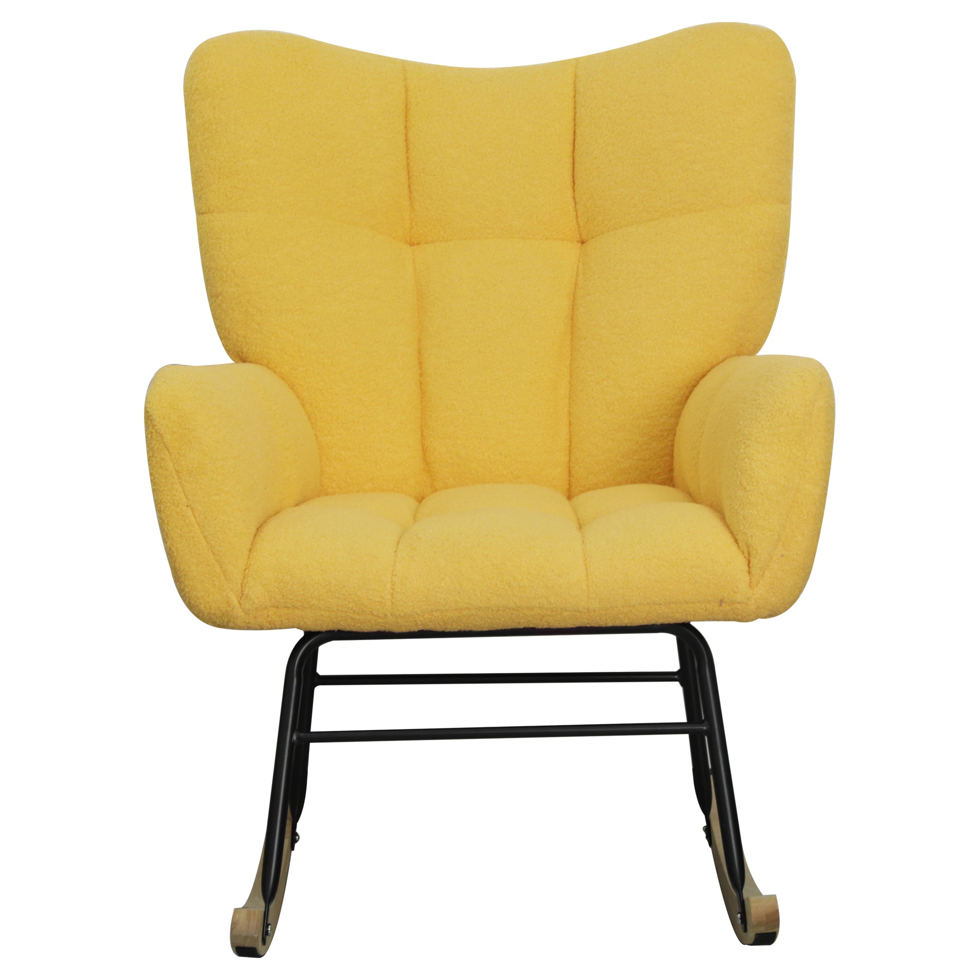 Teddy Fabric Rocking Chair, Modern Rocking Accent Chair For Nursery, Living Room, Bedroom, Yellow Metal Yellow Bedroom Foam Modern Rocking Chairs Foam Wood Metal