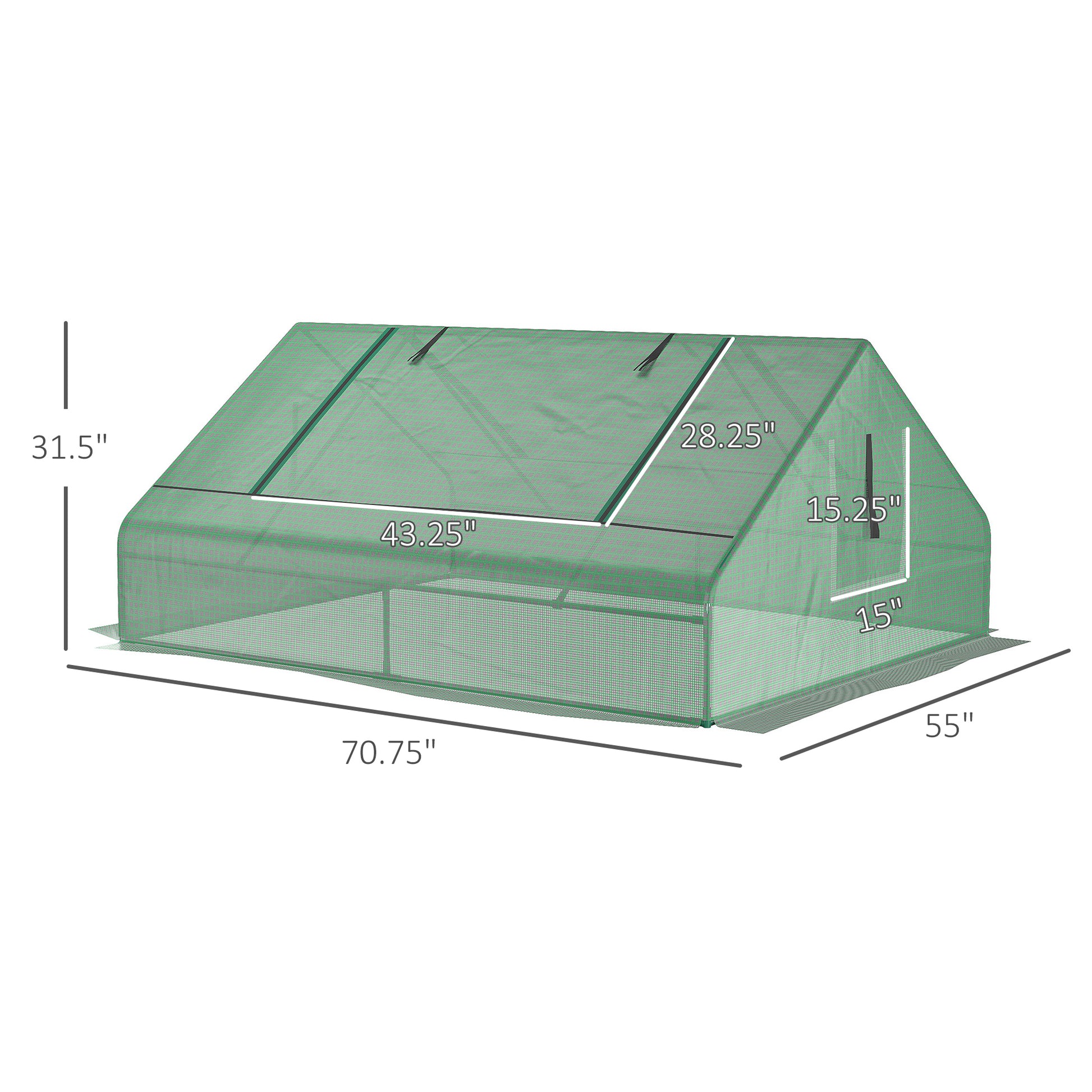 Outsunny 71" X 55" X 32" Mini Tunnel Greenhouse, Garden Planting Shed, Outdoor Flower Planter Warm House With Zipper Windows And Door, Green Green Steel