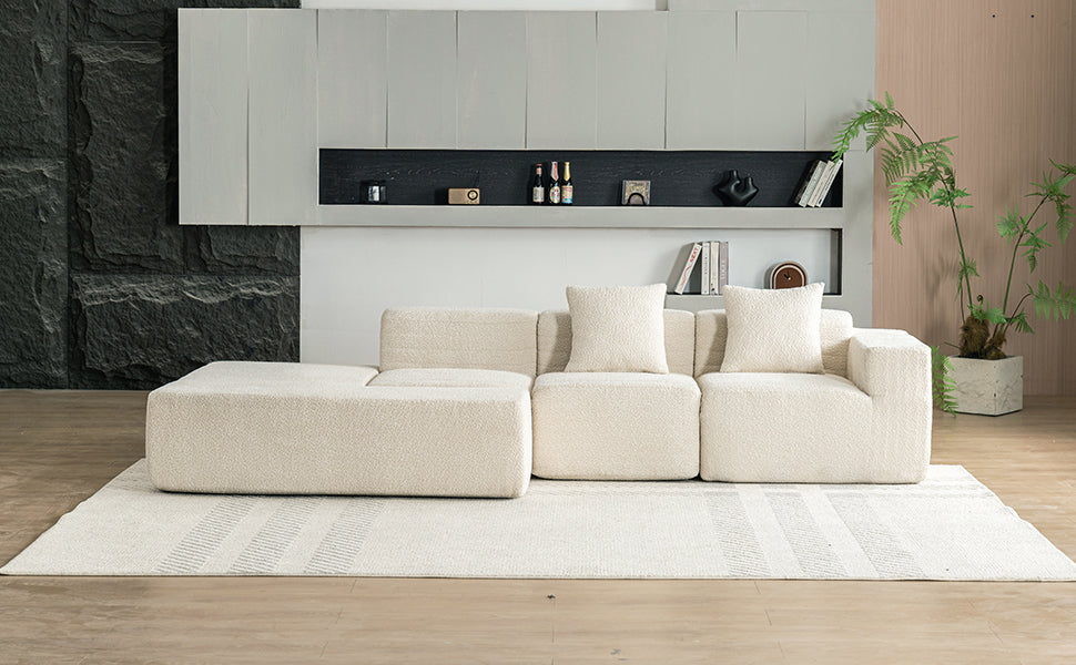 116.5" Sectional Sofa Full Compressed Sofa Couch Free Combined Sofa For Living Room, Beige Beige Foam Polyester 4 Seat