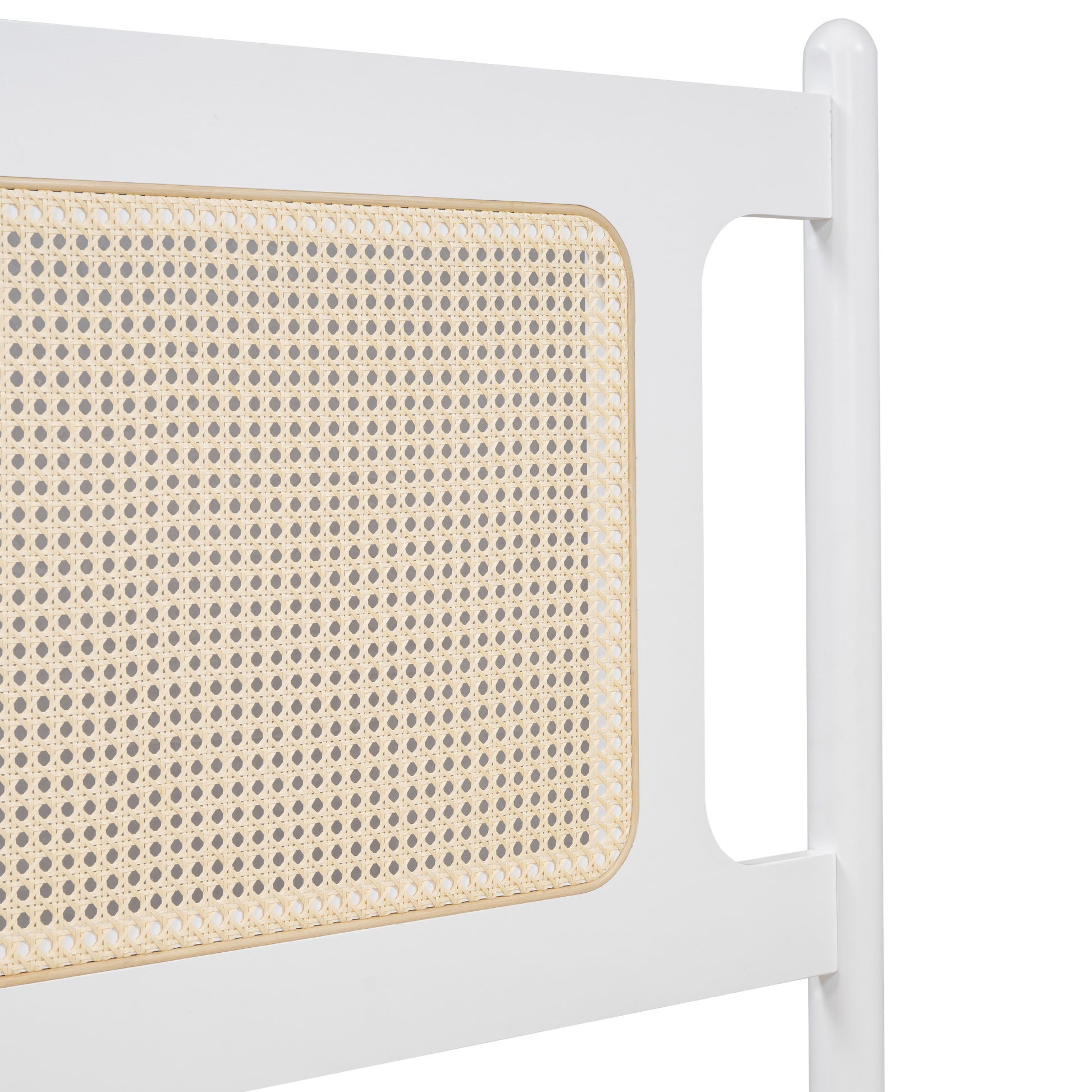 Queen Size Wooden Rattan Platform Bed, With 2 Big Drawers, T Size Trundle, White Queen White Plywood