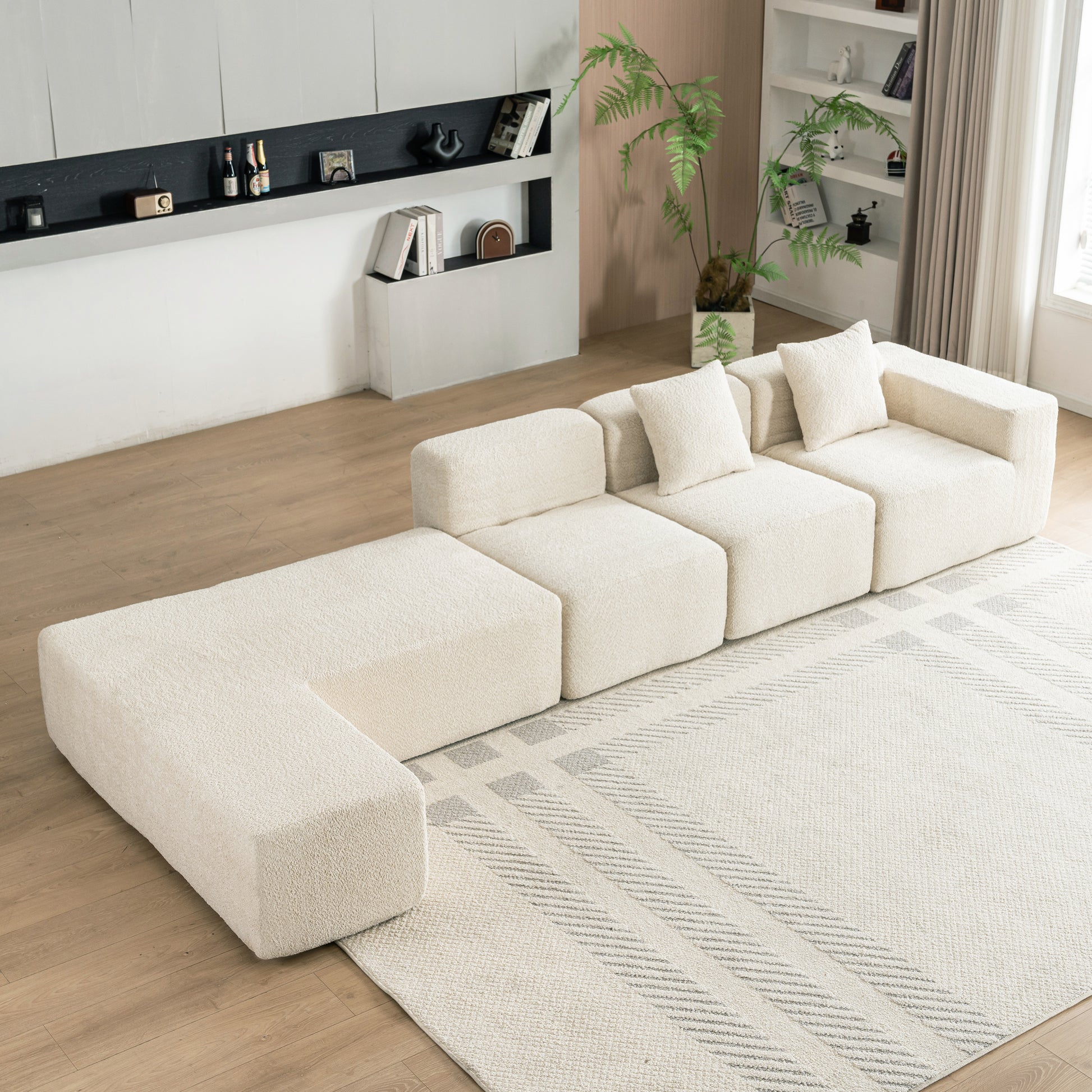 116.5" Sectional Sofa Full Compressed Sofa Couch Free Combined Sofa For Living Room, Beige Beige Foam Polyester 4 Seat