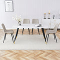 Modern Minimalist Dining Table. White Imitation Marble Pattern Sintered Stone Desktop With Black Metal Legs.62.2