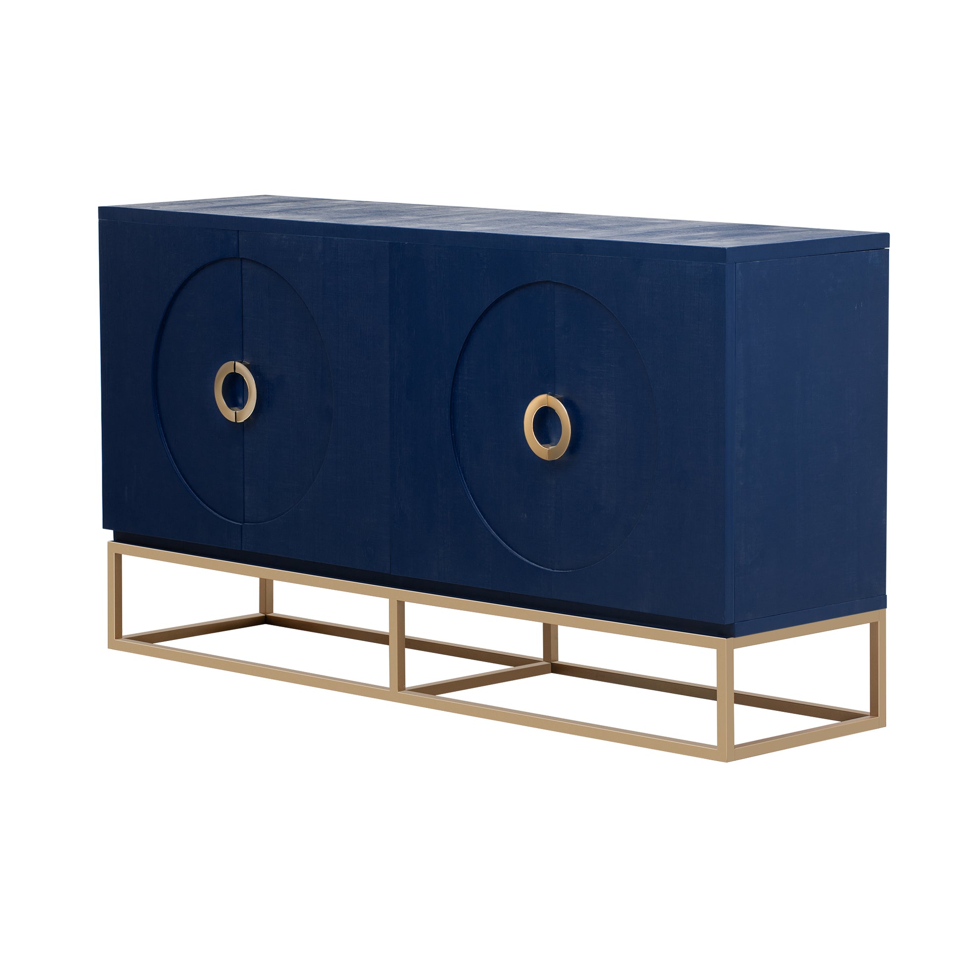 Four Door Metal Handle Storage Cabinet, Adjustable Shelves, Suitable For Corridor, Entrance, Living Room, Study Navy Blue Mdf