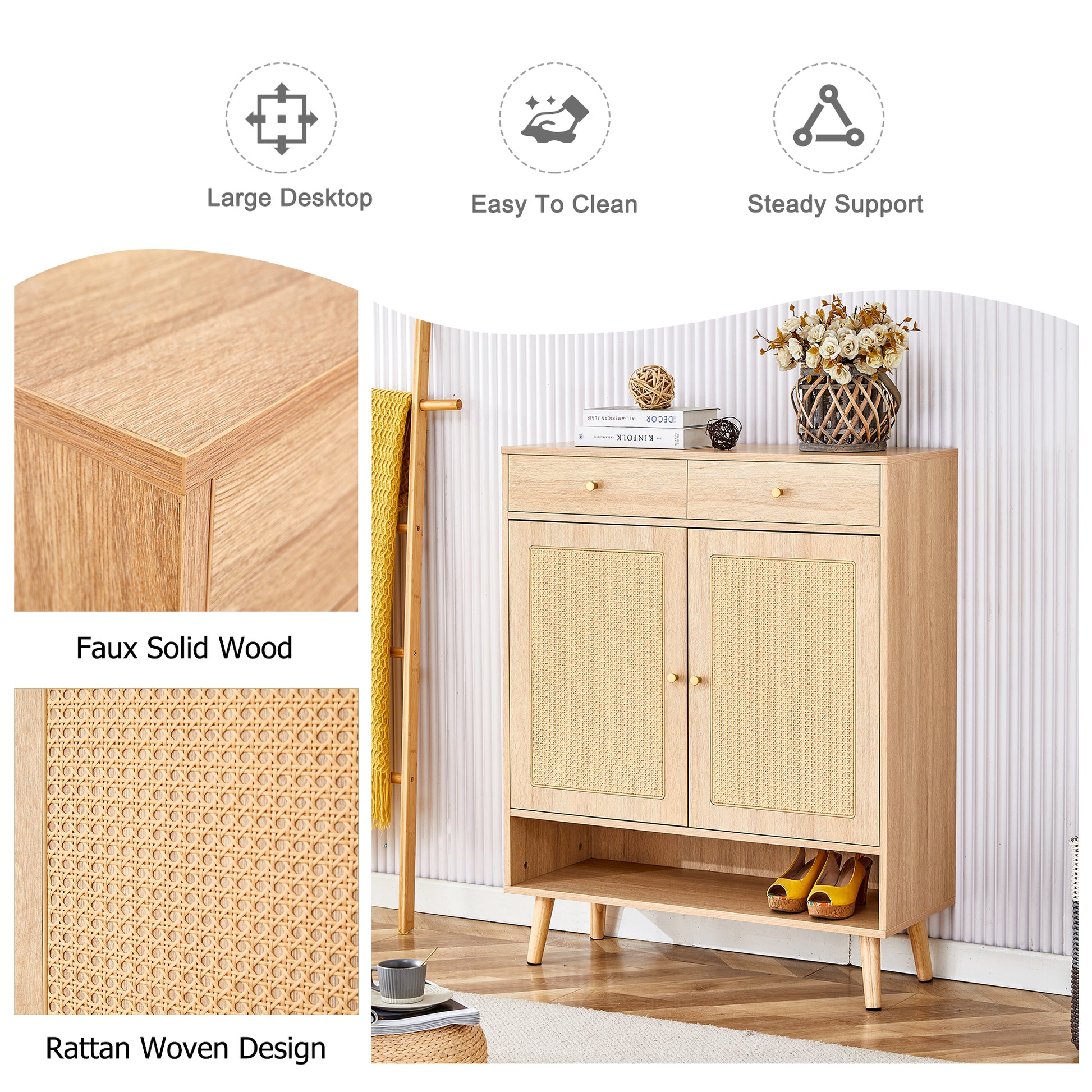 Modern Minimalist Storage Cabinet, Rattan Shoe -