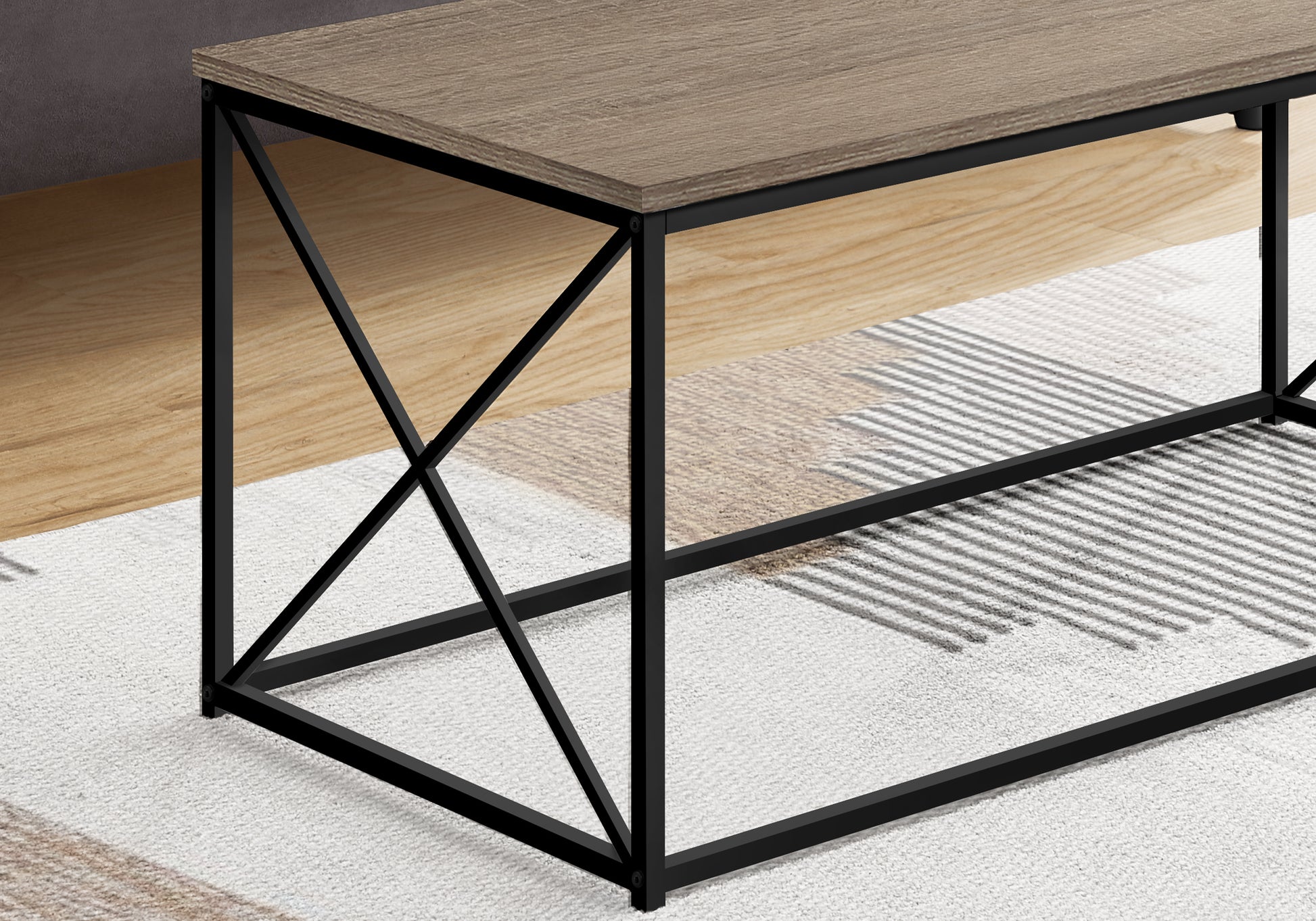 Coffee Table, Accent, Cocktail, Rectangular, Living Room, 40"L, Brown Laminate, Black Metal, Contemporary, Modern Taupe Particle Board