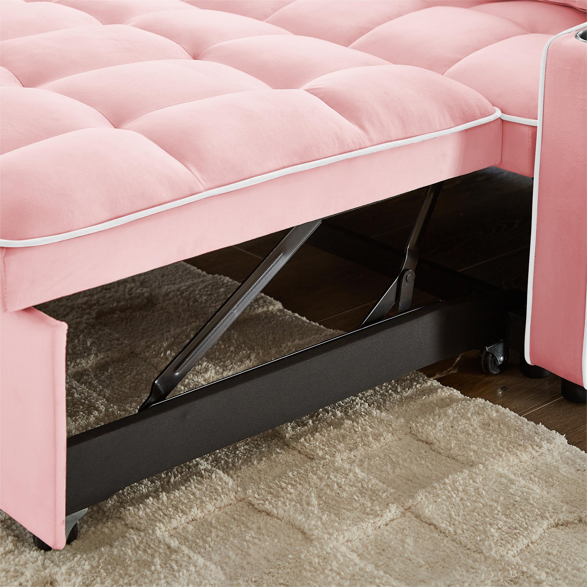 1 Versatile Foldable Sofa Bed In 3 Lengths, Modern Sofa Sofa Sofa Velvet Pull Out Bed, Adjustable Back And With Usb Port And Ashtray And Swivel Phone Stand Pink Pink Solid Wood Mdf Resin 2 Seat