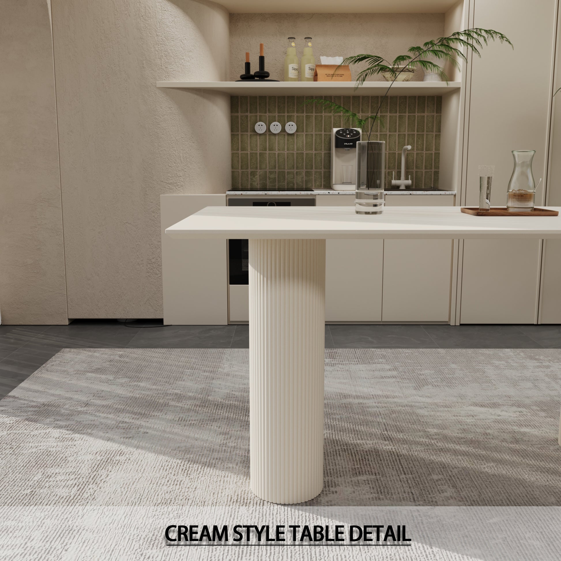 63 "Mdf Cream Style Coffee Table And Modern Dining Chair 4 Piece Set, Modern Fashion Kitchen Table Set, Round Wave Table Legs, Dining Table And Linen Chair Beige White Mdf