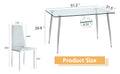Table And Chair Set.Rectangular Dining Table With Tempered Glass Tabletop And Silver Plating Metal Legs.Paired With 6 Checkered Armless High Back Light Gray Chairs With Electroplated Metal Legs. Transparent Seats 6 Glass Metal